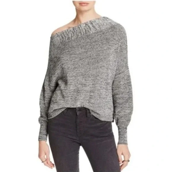 Free People Alana Off The Shoulder Knit Sweater Gray Casual Relaxed Womens M - Picture 8 of 11
